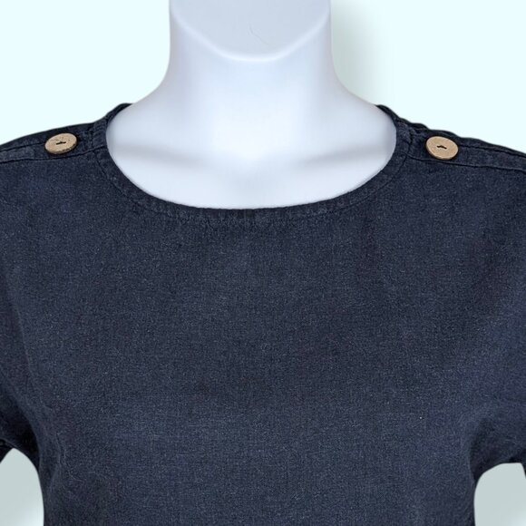 Ellen Tracy Navy Linen Blend Button Top - Picture 3 of 8